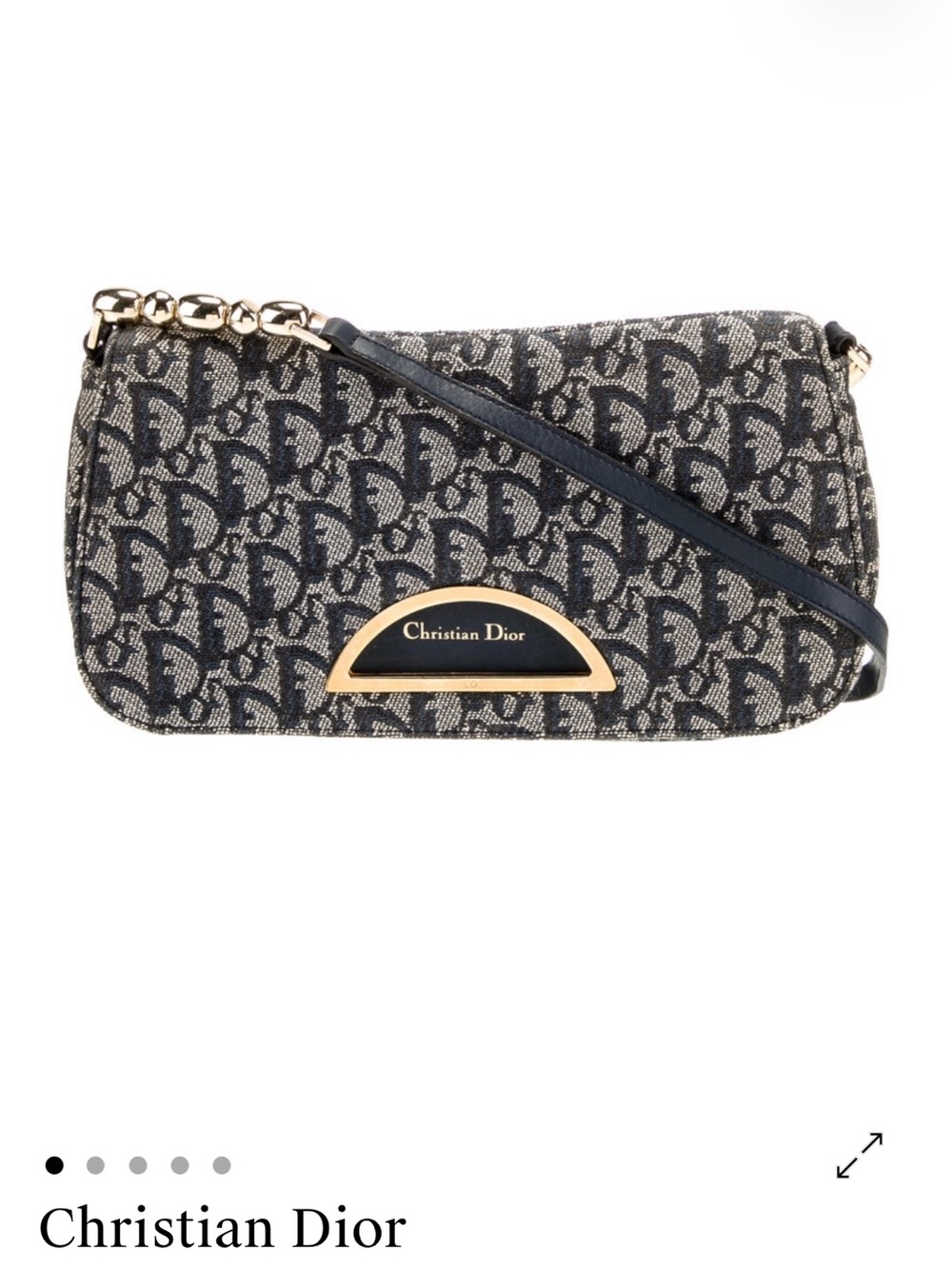 Dior Navy and Beige Logo Jacquard Crossbody Bag with Gold-Tone Accent
